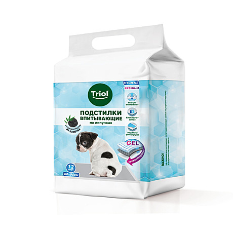 Triol HYGIENE Подстилки впитывающие с угольным фильтром, на липучках, 600*900мм 12шт
