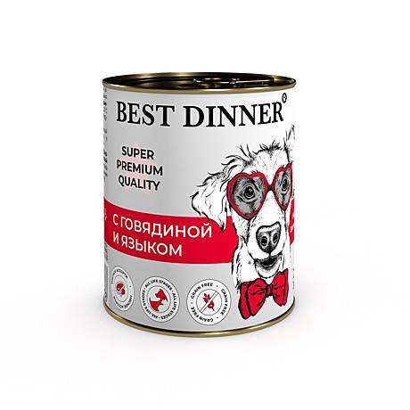 Best Dinner Super Premium Консервы для собак, с Говядиной и языком 340г