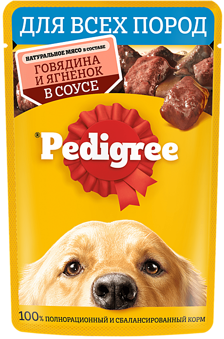 Pedigree Пауч для собак всех пород, с говядиной и ягнёнком в соусе 85г