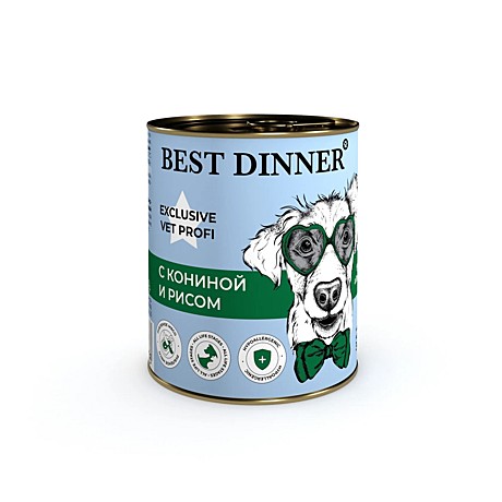 Best Dinner Exclusive Hypoallergenic Консервы для собак и щенков, Конина с рисом 340г