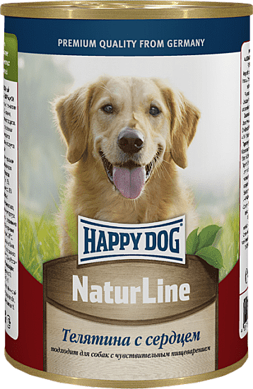 Happy Dog консервы для собак, Телятина с сердцем 410г