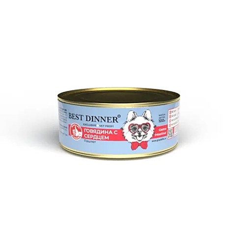 Best Dinner Exclusive Gastrointestinal Консервы для собак и щенков, Говядина с сердцем 100г