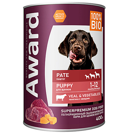 Award Влажный корм для щенков от 1 месяца, паштет из телятины с овощами 400г