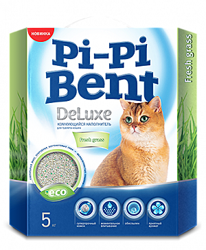 Pi-Pi-Bent DeLuxe Fresh Grass Наполнитель для кошачьего туалета комкующийся 5кг