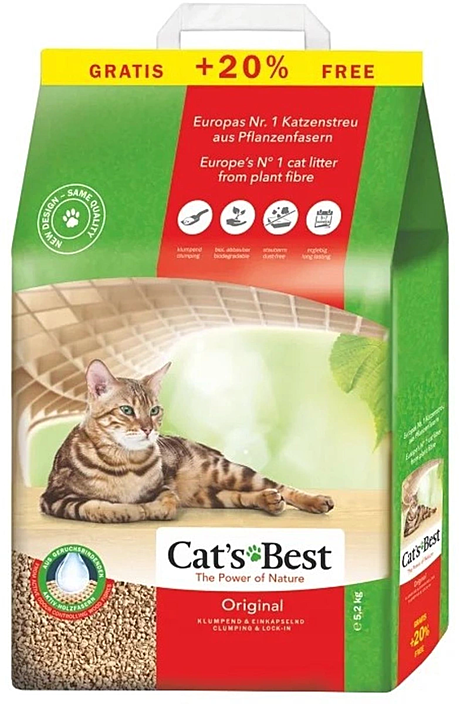 Cat's Best Original Наполнитель для кошачьего туалета Древесный комкующийся 10л+2л