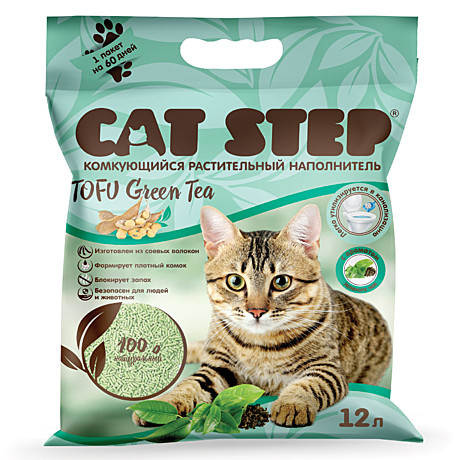 Cat Step Tofu Green Tea комкующийся растительный наполнитель 12л