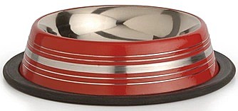 Beeztees Миска для кошек стальная нескользящая, красная в полосочку 180мл