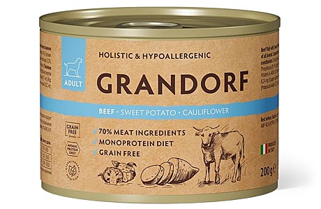 Grandorf Влажный корм для взрослых собак, паштет из говядины с бататом и цветной капустой 200г
