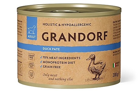 Grandorf Влажный корм для взрослых собак, паштет из утки 200г