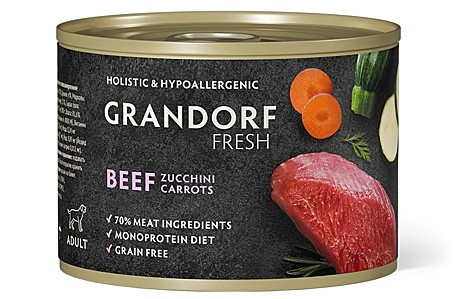 Grandorf Fresh Влажный корм для взрослых собак, паштет из говядины с цуккини и морковью 200г