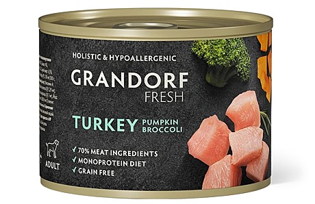 Grandorf Fresh Влажный корм для взрослых собак, паштет из индейки с тыквой и брокколи 200г