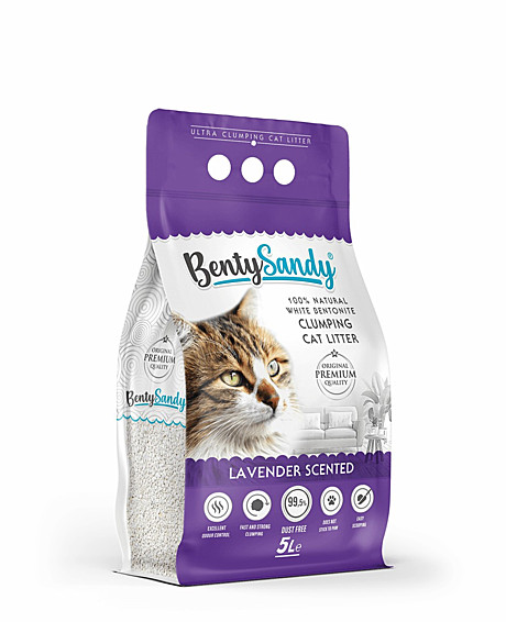 BentySandy Lavender наполнитель комкующийся глиняный, с ароматом лаванды 5л