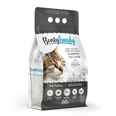 BentySandy Natural наполнитель комкующийся глиняный, без ароматизатора 10л