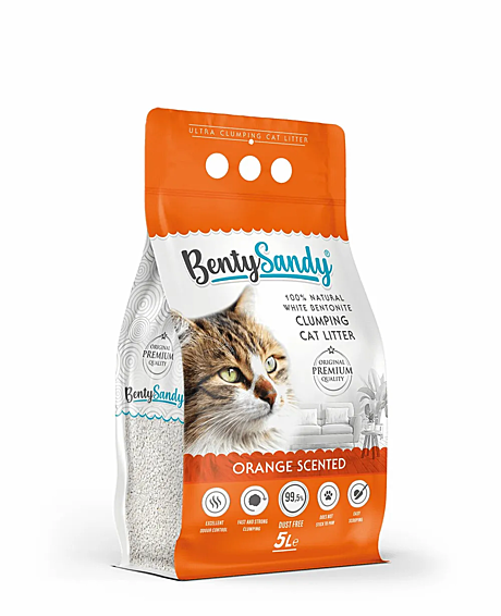 BentySandy Orange наполнитель комкующийся глиняный, с ароматом апельсина 5л