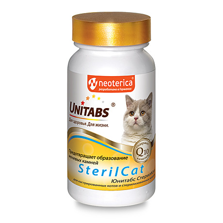 Unitabs SterilCat СтерилКэт Профилактика образования мочевых камней для стерилизованных кошек 120таб