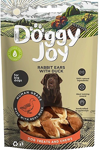 Doggy Joy Лакомство для собак крупных пород Кроличьи ушки с уткой 90г