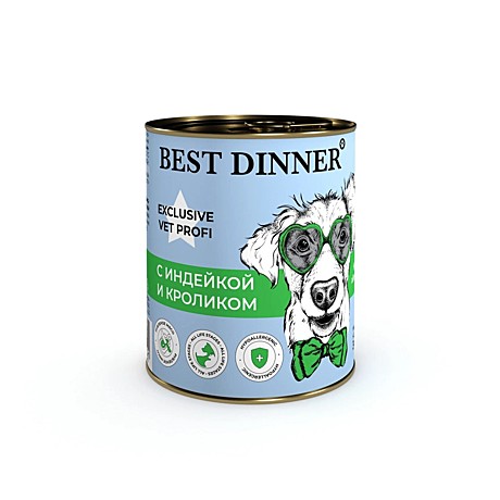 Best Dinner Exclusive Hypoallergenic Консервы для собак и щенков, Индейка с кроликом 340г