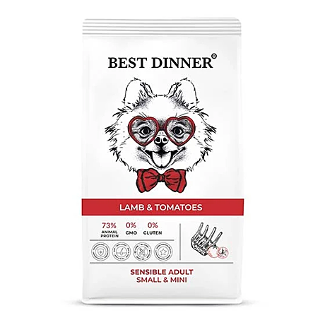Best Dinner Adult Mini сухой корм для собак мелких пород с чувств.пищеварением Ягненок,томаты 1,5кг