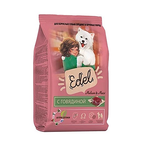 Edel Adult Medium&Maxi Корм для взрослых собак средних и крупных пород, с говядиной 12кг