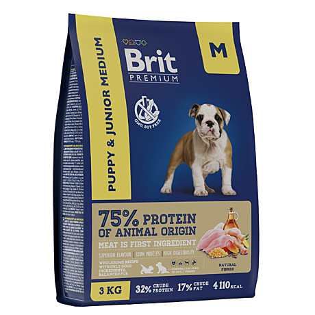 Brit Premium Puppy&Junior Medium Корм для щенков средних пород, с курицей 3кг