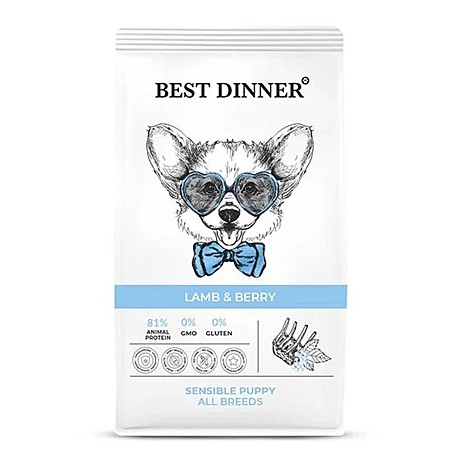 Best Dinner Puppy All Breeds Корм для щенков всех пород с чув. пищеварением, Ягнёнок с ягодами 3кг