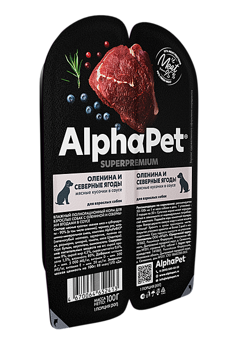 AlphaPet Adult Влажный корм для собак, Оленина и северные ягоды 100г