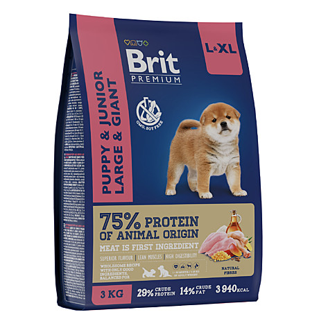 Brit Premium Puppy&Junior Large&Giant Корм для щенков/юниоров крупных и гигант. пород,с курицей 3кг