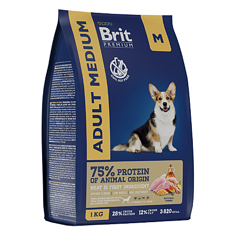 Brit Premium Adult Medium Корм для взрослых собак средних пород, с курицей 1кг