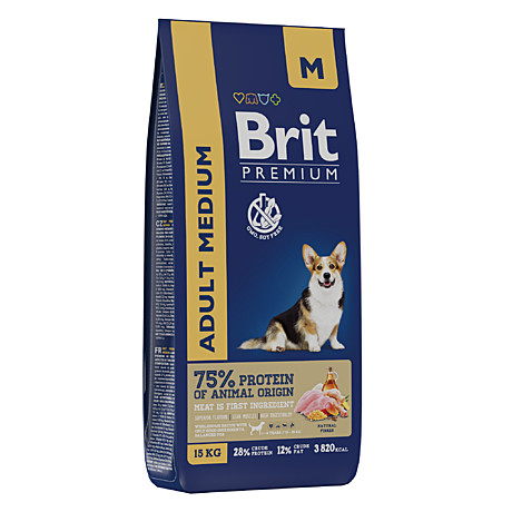 Brit Premium Adult Medium Корм для взрослых собак средних пород, с курицей 15кг