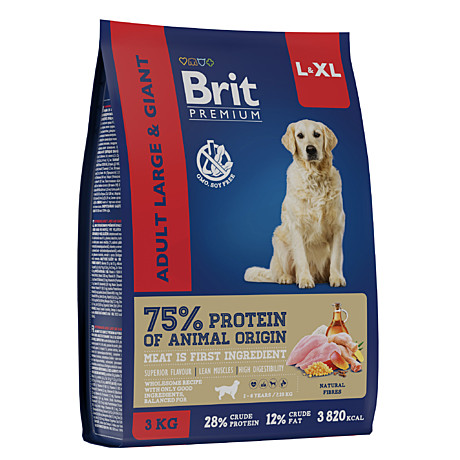 Brit Premium Adult Large&Giant Корм для взрослых собак крупных и гигантских пород, с курицей 3кг