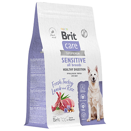 Brit Care Корм для собак всех пород с чувствительным пищеварением, с индейкой и ягненком 3кг