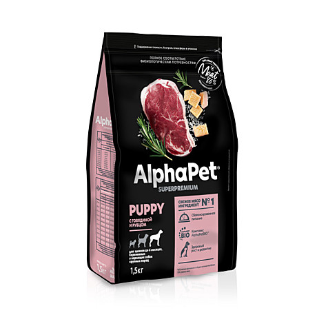 AlphaPet Puppy Корм для щенков крупных пород, с говядиной и рубцом 1,5кг
