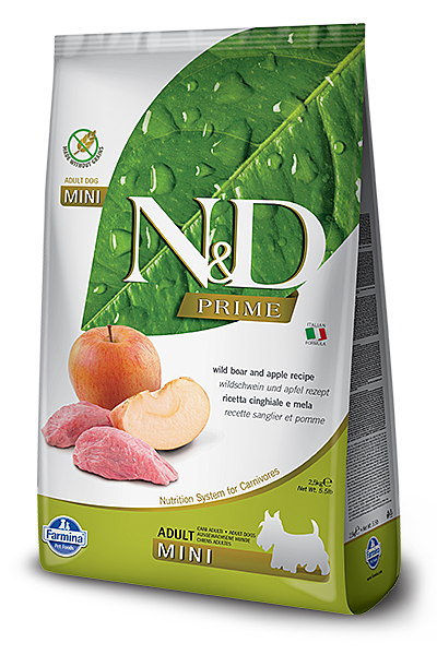 Farmina N&D Prime Adult Mini Беззерновой корм для собак мелких пород, с мясом Кабана и яблоком 800г