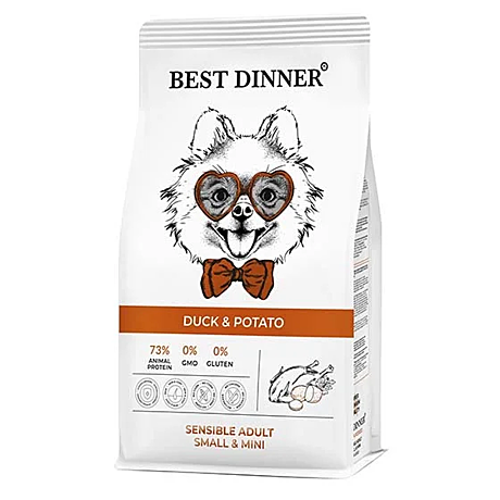 Best Dinner Adult Mini сухой корм для собак мелких пород с чувств.пищеварением Утка,картофель 1,5кг